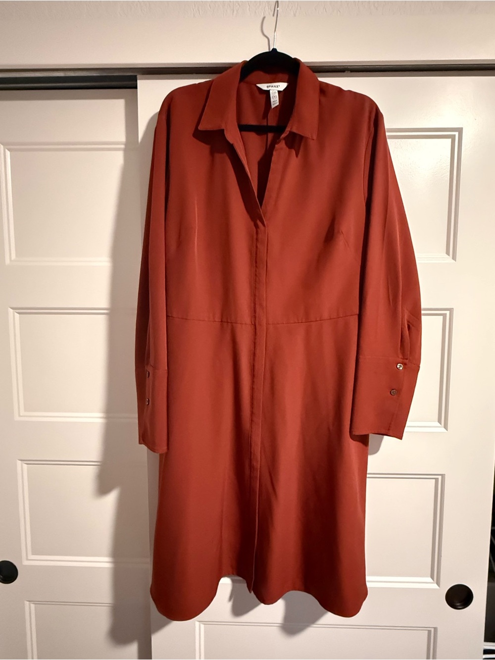 SPANX Long Sleeve Collared Shift Dress in Rust